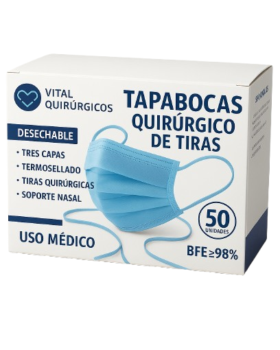 Tapabocas desechable con elástico o tiras Tapabocas desechable con elástico o tiras